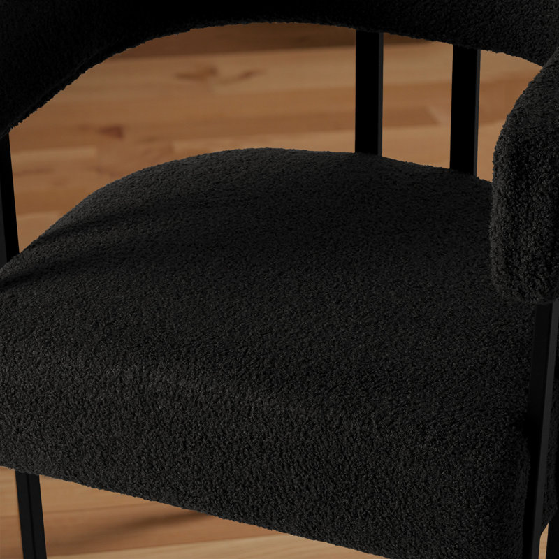 Haskett Upholstered Dining Armchair with metal legs, Black
