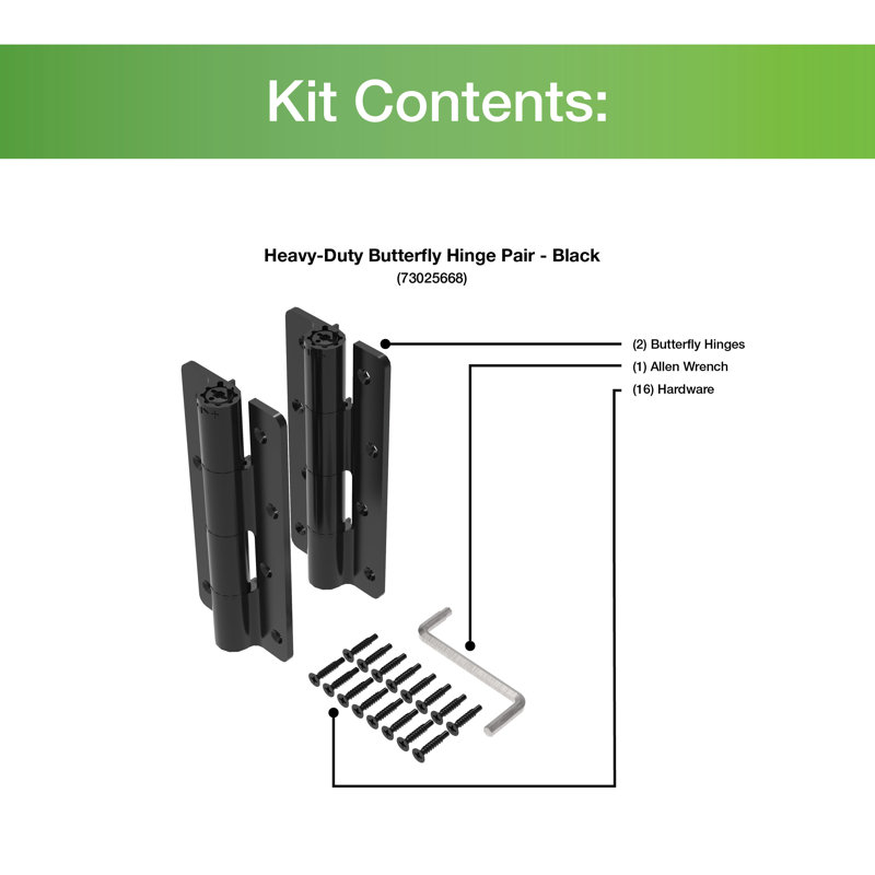 Black Heavy-Duty Self-Closing Butterfly Gate Hinges
