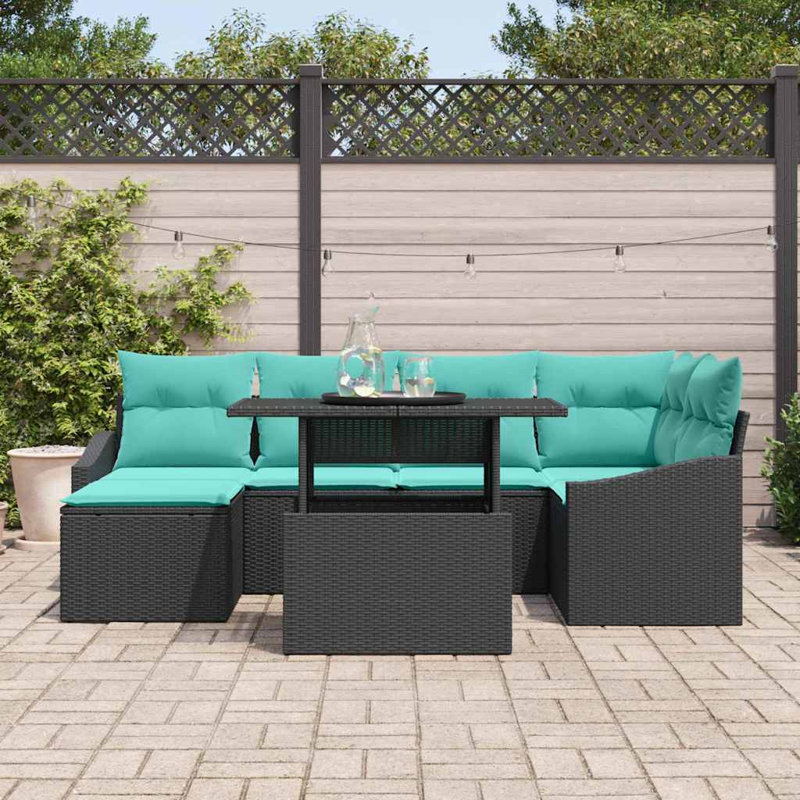 Ensemble de canapé de jardin avec coussin 7 pièces vidaXL - noir et turquoise