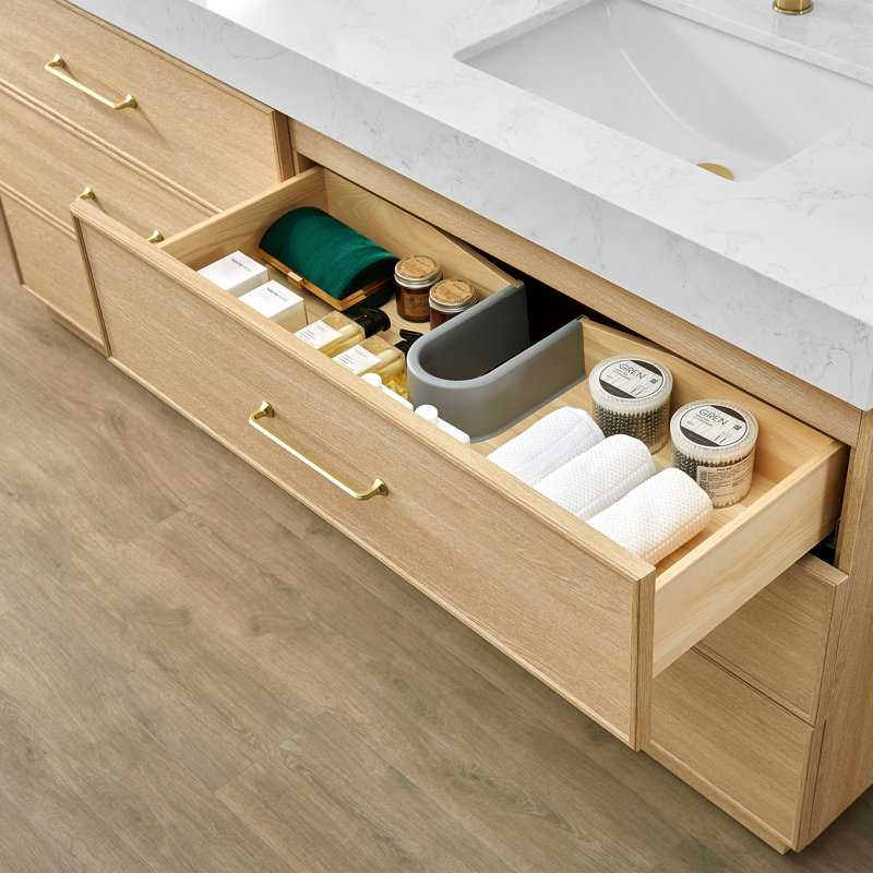 Ensemble de meuble-lavabo à double cuve 60 "en chêne foncé avec plateau en pierre composite Turin, 60" Double Sink