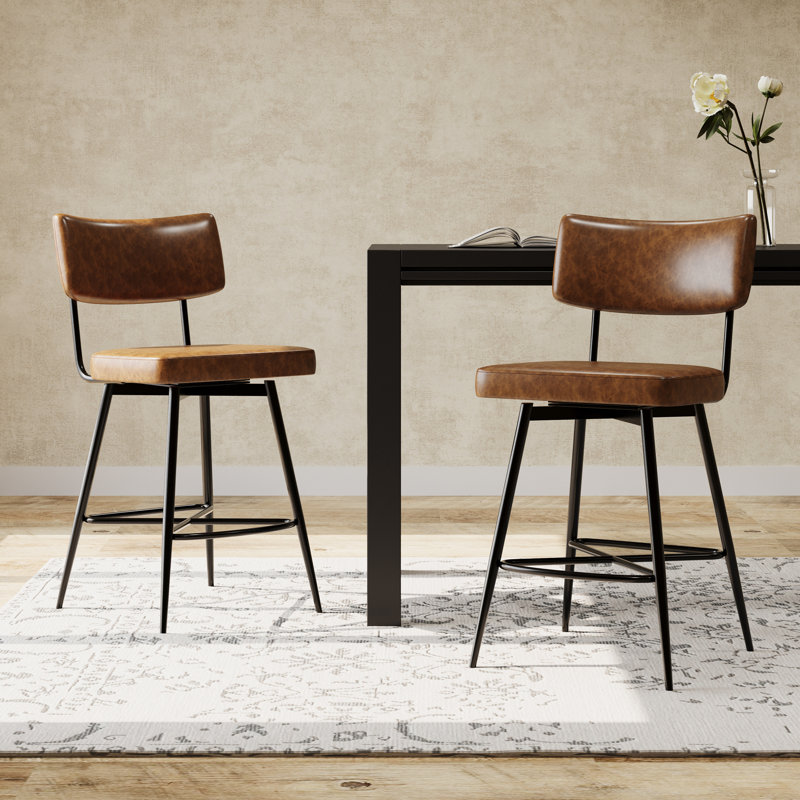 Ensemble de 2 tabourets de comptoir pivotants 26 "rétro, ensemble de 2 tabourets de comptoir brun avec structure en fer, coussin éponge en polyuréthane, repose-pieds, convient à la cuisine / chambre à coucher / salle à manger.