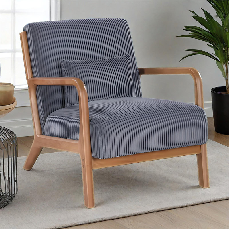Chaise longue en bois avec coussins Mid-Century, Gris, Brun