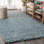 Tapis bleu clair / gris en jute tissé à la main avec franges Sinclair Pata-427209674