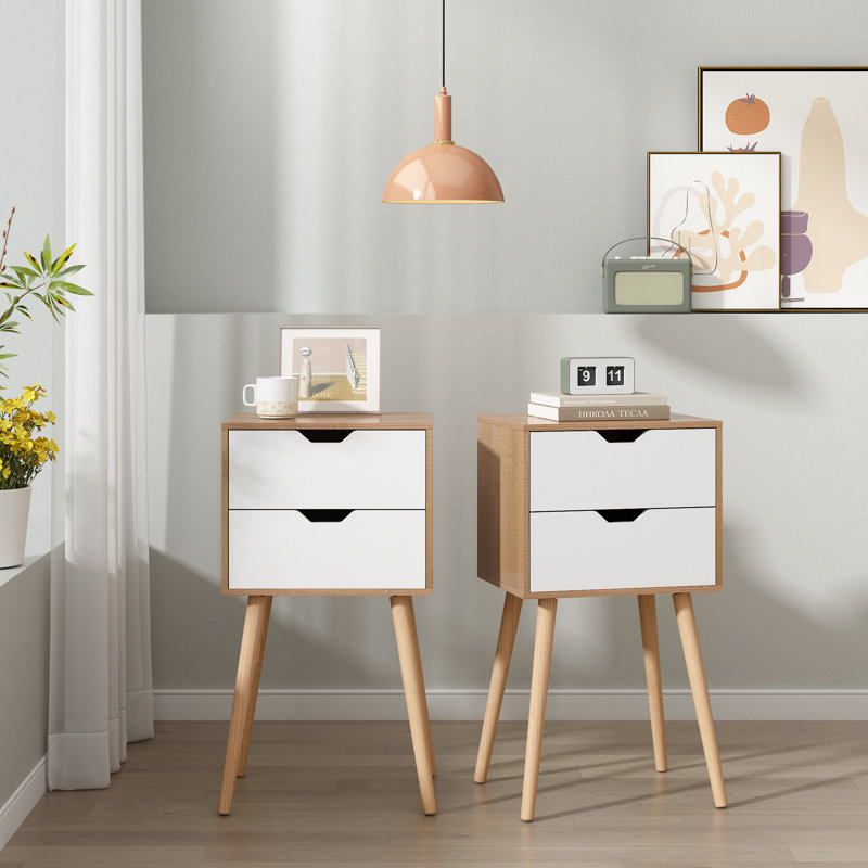 Coldiron Drawer Mid-Century Nightstand, Walnut/White