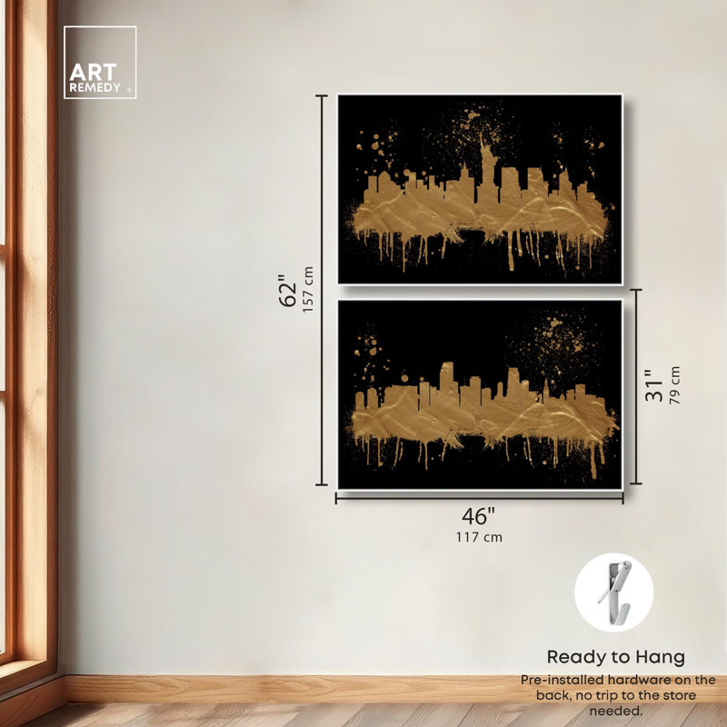Décoration murale abstraite sur toile "Glamour City Lights" par Art Remedy, 31" H x 46" W, Cadre blanc