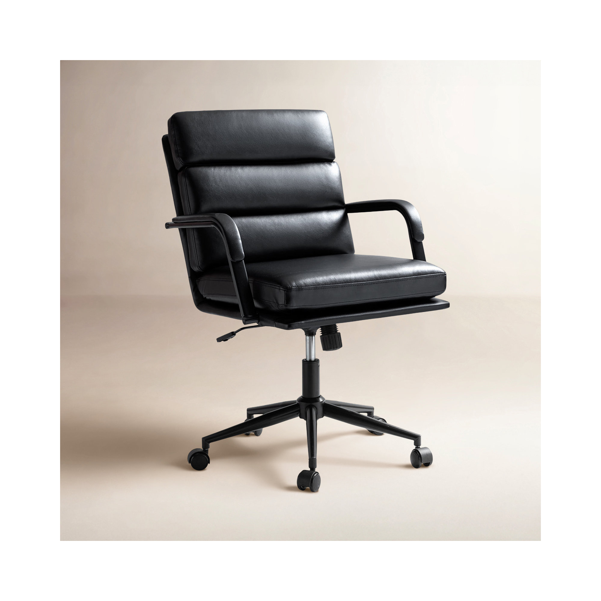 Anagrace Leather Upholstered Swivel Tilt Task Office Chair, Black Pebbled Faux Leather
