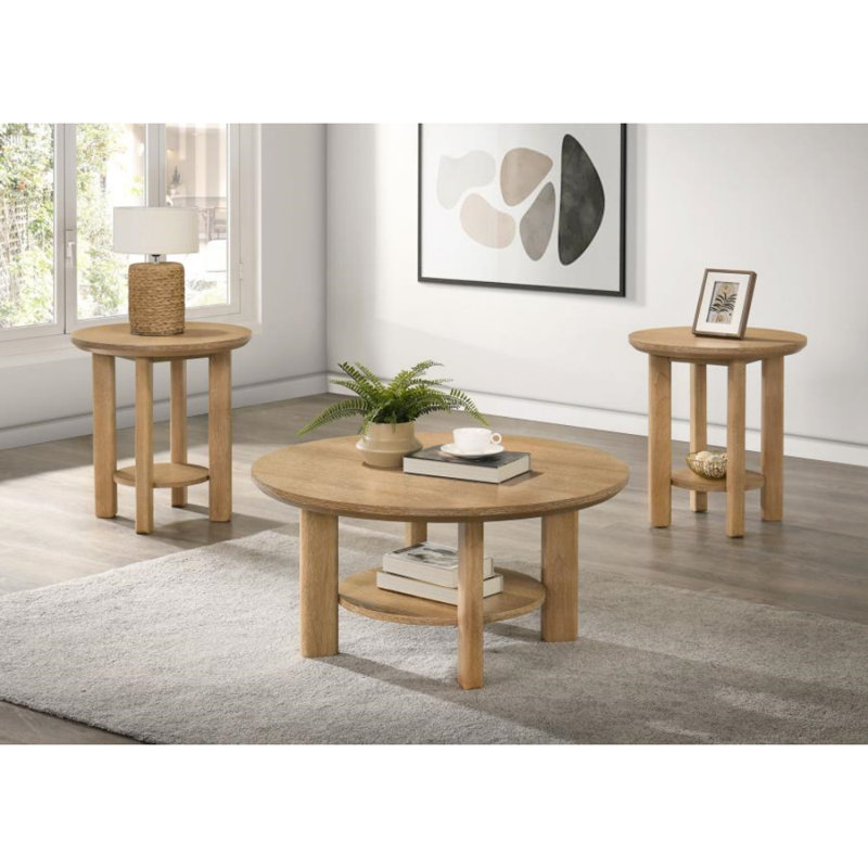 Ensemble de tables basses 3 pièces Baldwin, Chêne blanchi, 3 pièces: table basse, 2 tables de bout