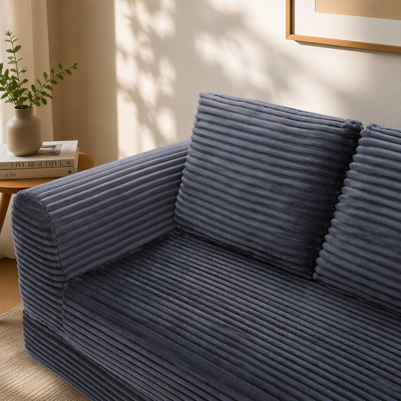 Canapé-lit pliant convertible 2-en-1, canapé-lit en velours côtelé moderne avec 2 * oreillers, causeuse modulaire rembourrée avec lit escamotable Futon