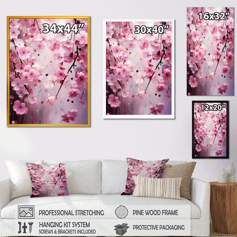 Pink Cherry Orchard Tree In Bloom 1 - Cherry Wall Art, 20" H x 12" W x 1" D, Black Single Picture Framed
