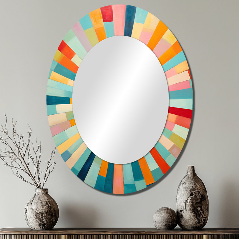 Coloré Mid Century Optique Serenade III - Miroir mural multicolore, 40 po x 30 po