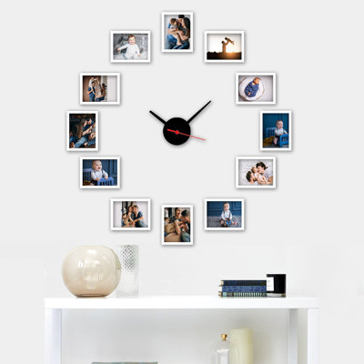 Elegant Decorative Wall Clock, 19.7 x 19.7 inches | 100% Polystyrene Frame, 12 Piece Set with 4.7 x 7.1 inches Photo Slots | Perfect for Home Décor, Living Room, & Office - Stylish and Functional Design