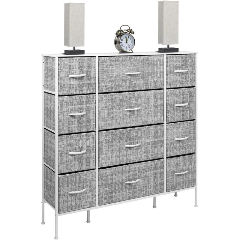 Gray and White 12-Drawer Steel Frame Dresser with Wood Top