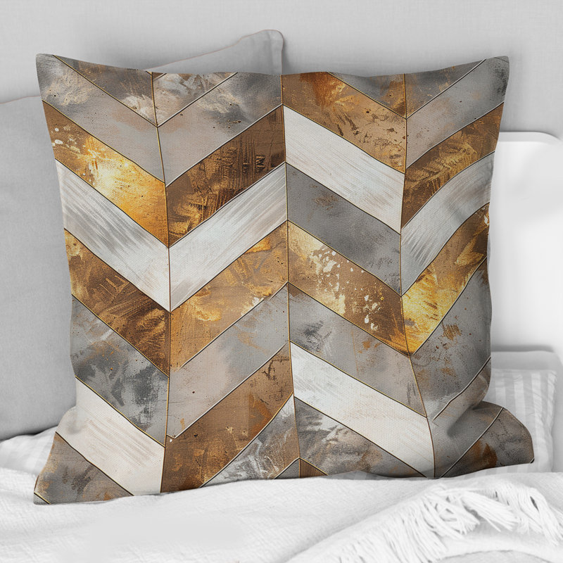 Chevron Waves - Glam Throw Pillow, Gray/Gold, 16" x 16"