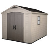 Keter Factor 8x11 ft. Durable Resin Outdoor Storage Shed With Floor and Double Doors for Garden Patio Furniture and Tools