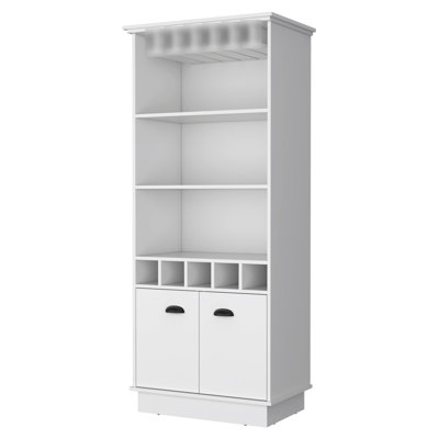 Armoire de bar spacieuse blanche pour le rangement des fournitures - 3 tablettes, 5 bouteilles, support de verrerie avec tablette de design d'intérieur organisée