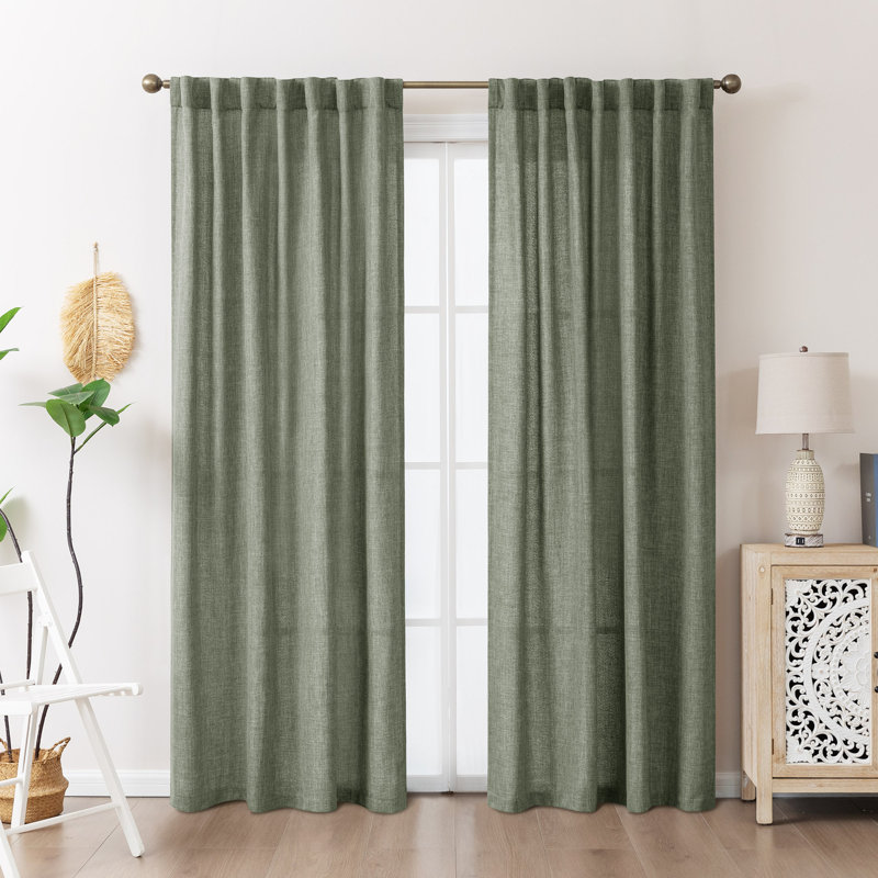 Linen Look Semi-Sheer Back Tab Curtain Pair, 52" W x 84" L, Sage