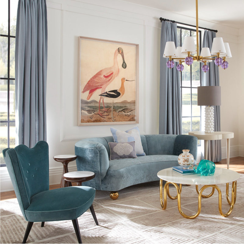 Parker Curved Sofa - Ball feet, Brussels Powder Blue Velvet