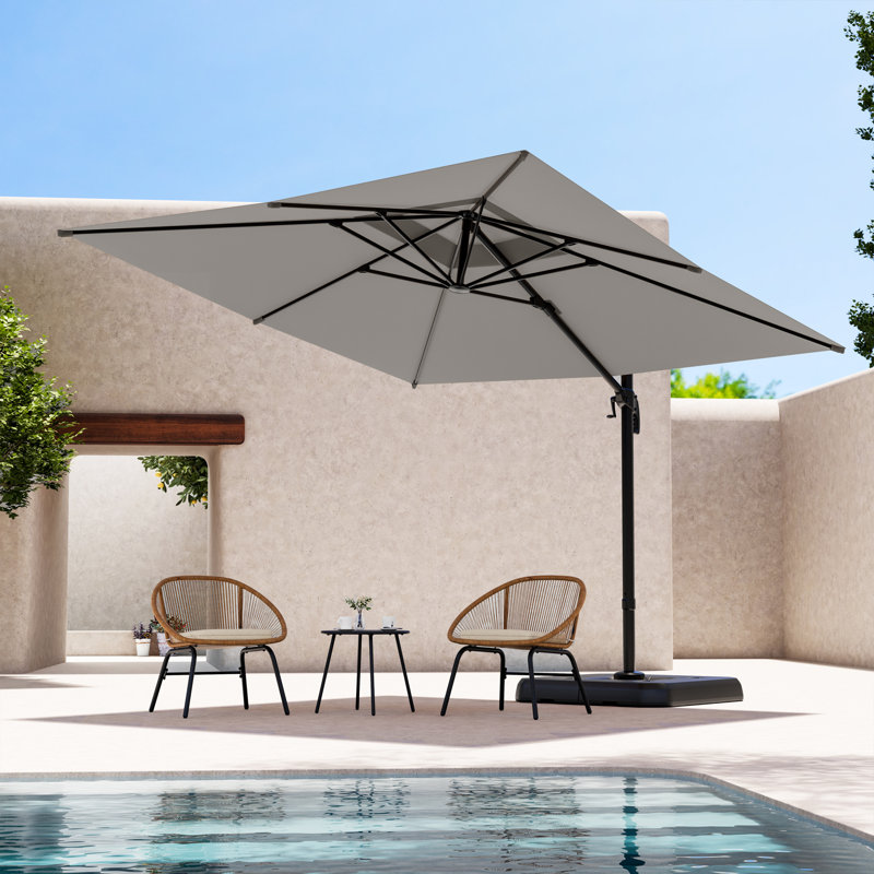 Parasol de patio en porte-à-faux 10pi avec pivotement et inclinaison à 360 °, parasol extérieur décalé en aluminium avec manivelle, base vendue séparément
