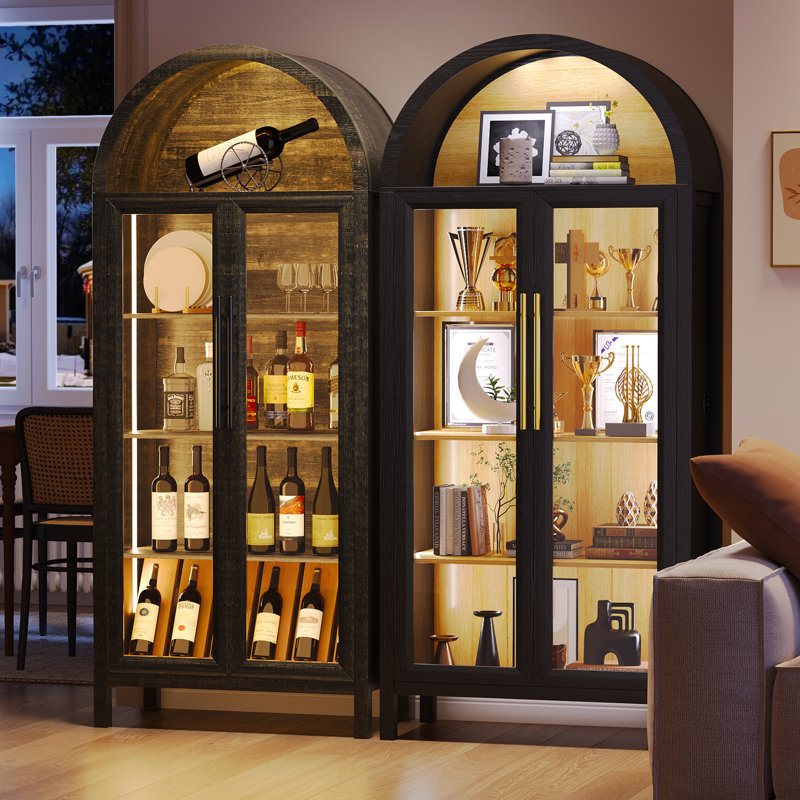 68" Tall Arched Storage Display Cabinet, Black/Wood