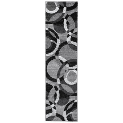 Mehul Woven Geometric Gray/Black/Ivory Area Rug – Modern Abstract Polypropylene Carpet for Living Room, Bedroom, Entryway, or Dining Room
