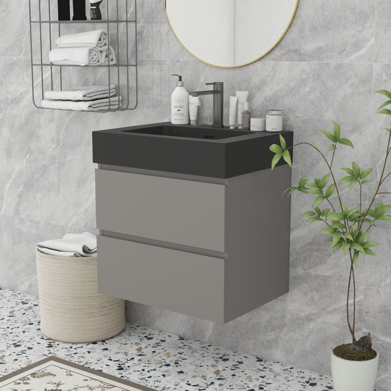 Meuble-lavabo moderne avec lavabo, Noir, noir, noir, noir, Gris