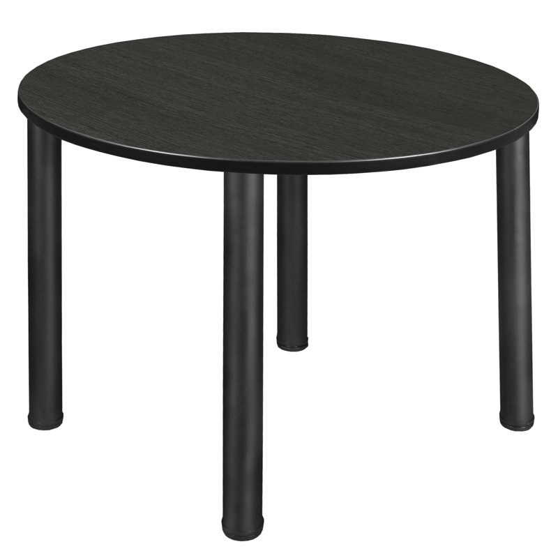 Ash Grey and Chrome Round Dining Table with Adjustable Legs