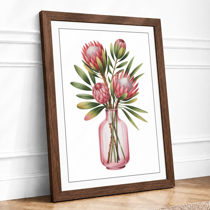 Protea in Blush Botanical - Framed Print, A3 - 42.0 x 29.7 cm, Walnut