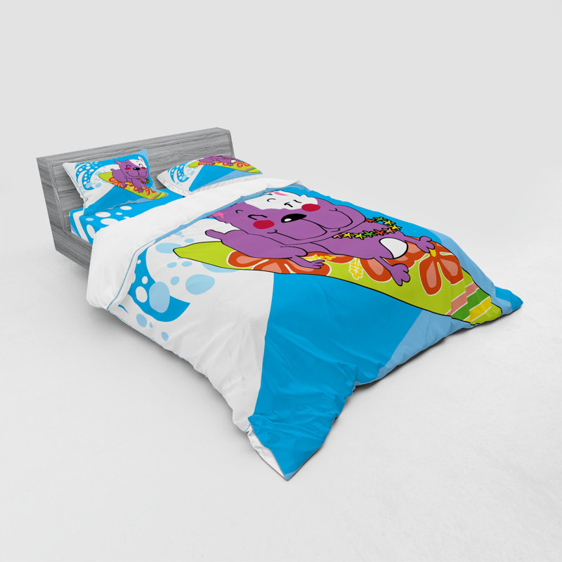 Ensemble de housse de couette en microfibre bleu / mauve / orange, Housse de couette grand + 3 pièces supplémentair