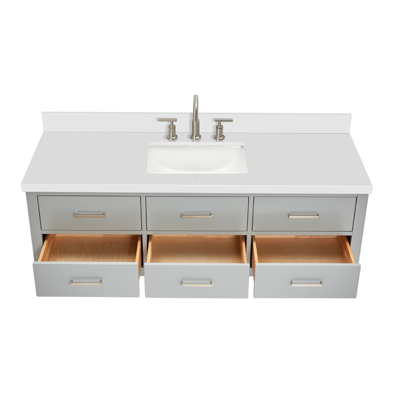 Ensemble de meuble-lavabo mural simple 61 po Macolm Gundell, Gris, Nickel brossé