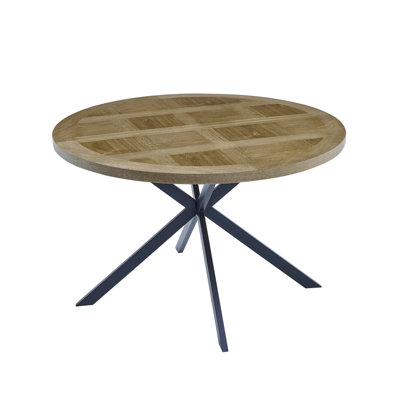 Tona Oak Round Metal Base Dining Table