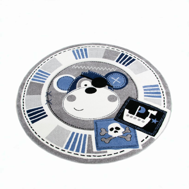 Harton Monkey Pirate Machine Woven Blue/Grey Rug, Round 120cm