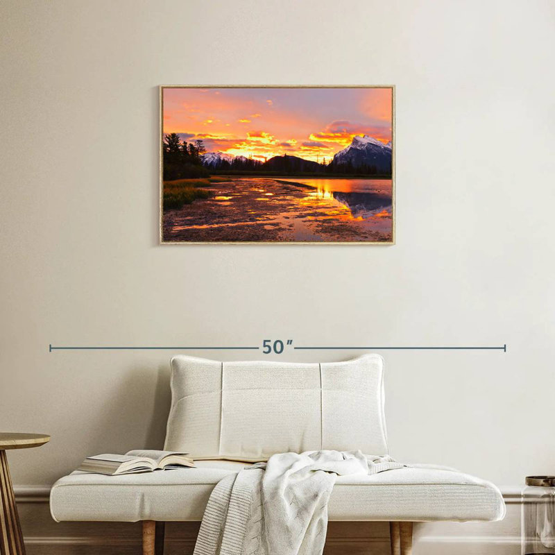 Coucher de soleil au lac Vermilion, Cadre flottant en bois naturel, 31 po x 21 po