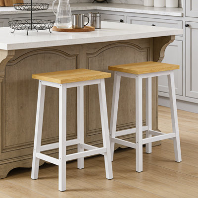 Tabouret de comptoir en bois massif 25,6 po avec repose-pieds (ensemble de 2)