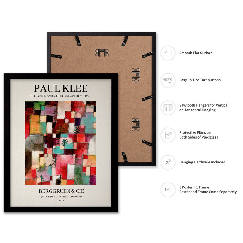 Paul Klee - Rythmes rouge-vert et violet-jaune, Cadre noir, Affiche, H 16 po x l 20 po