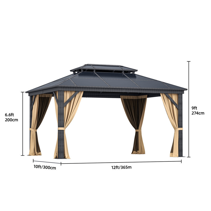 Double Roof With Aluminum Frame Patio Gazebo, 12ft W x 10ft D