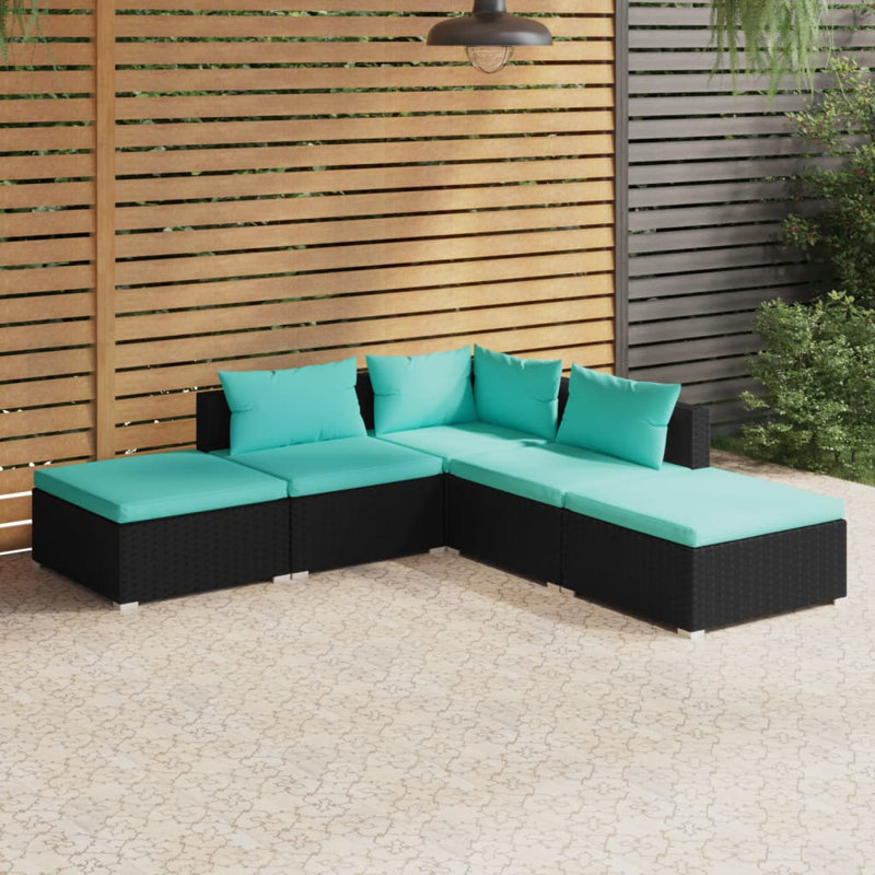 Bunnlevel 5 Piece Lounge Sofa Seating Group, Black/Water Blue