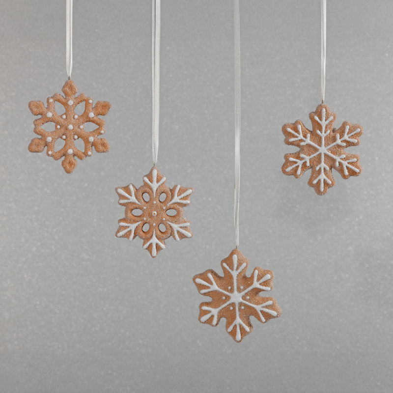 Assortiment de décorations de Noël à biscuits, 8 pièces suspendues (2 ensembles de 4), Flocon de neige beige d'hiver