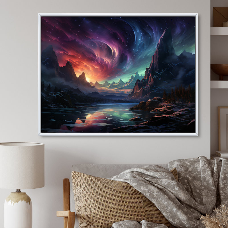 Northern Lights Luminescent Symphony I - Landscapes Canvas Wall Art, H 16 po x l 32 po, Cadre flottant blanc