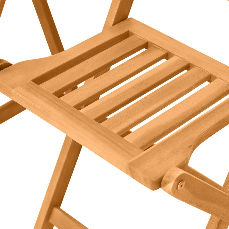 3 bistro de patio en bois - chaises pliantes et table ronde pour l'extérieur. Finition naturelle, cour arrière idéale, balcon, mobilier de terrasse 3 pièces. Pour terrasse, balcon. Table, comme