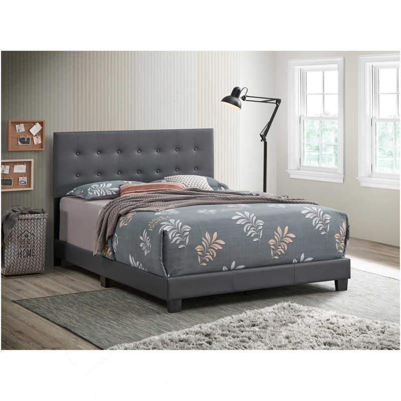 Élégant lit double contemporain gris foncé, Lit double, Gris foncé