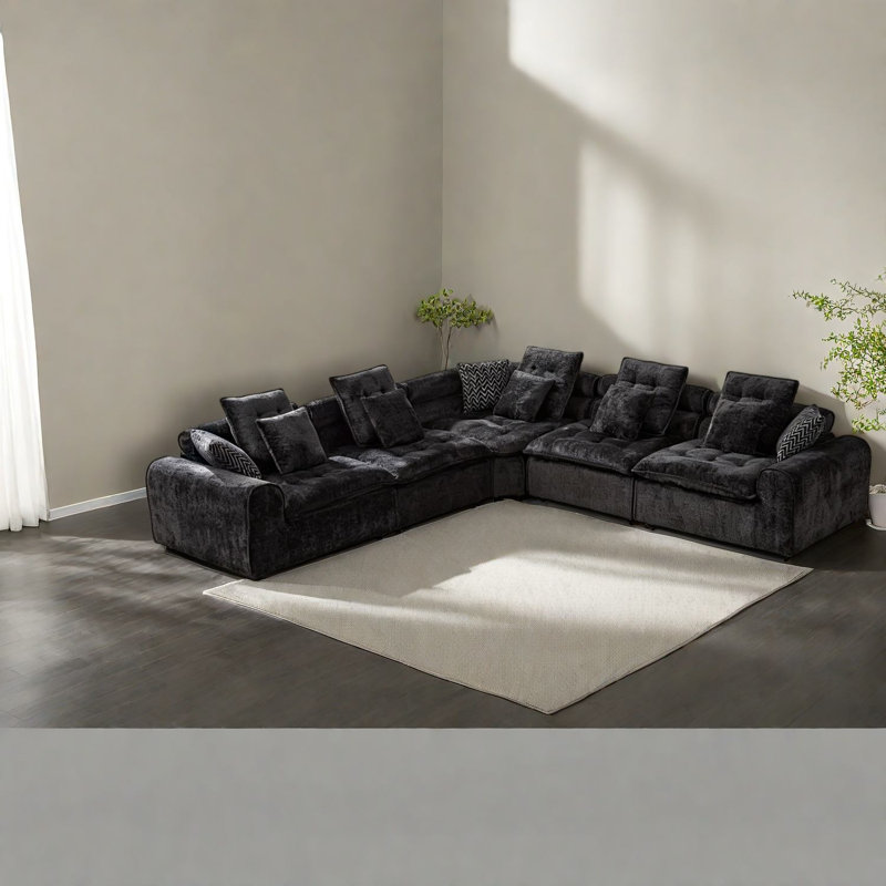 Canapé modulaire moderne large et moelleux noir Boucle, Black