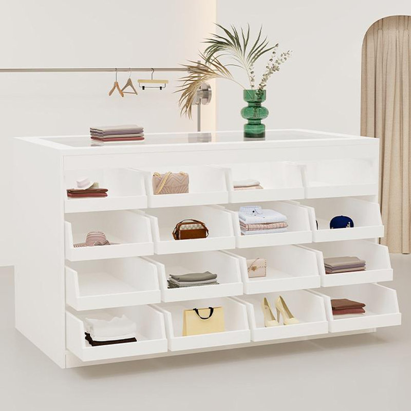 Vitrine à tiroirs multi-niveaux à usage commercial, Blanc