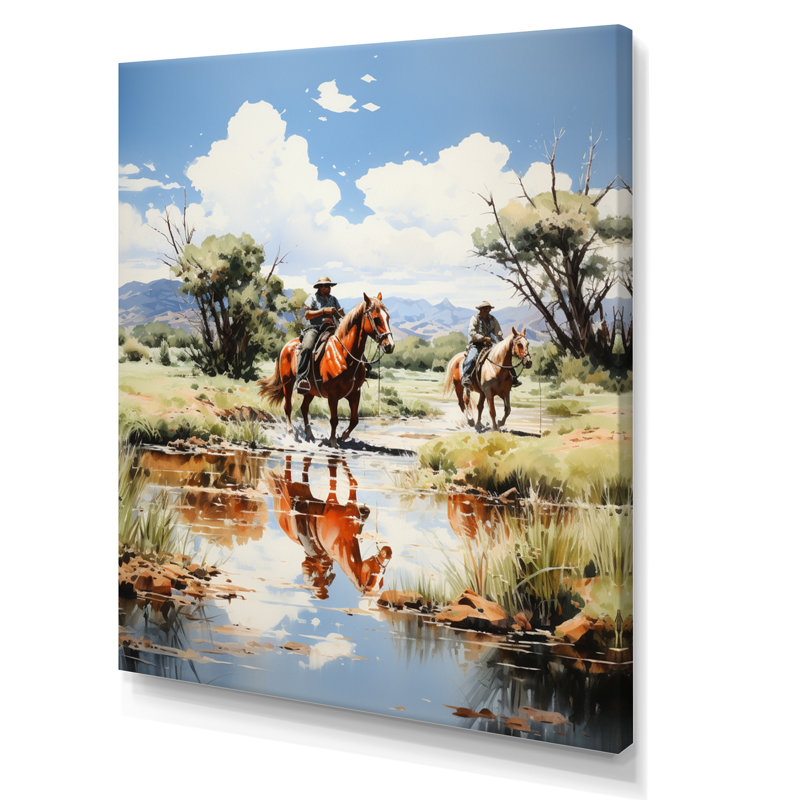 «Yeleina Cowboy Ranch Reflections Cowboys», reproduction sur toile, H 32 po x l 24 po x P 1 po, Toile tendue