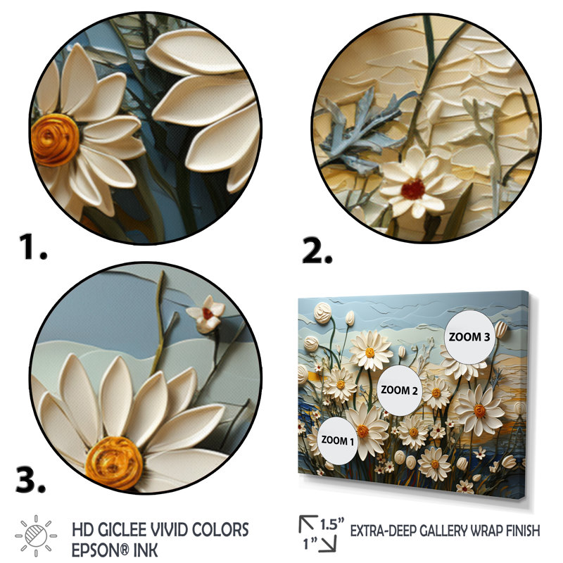 Daisies Daisy Delight II - Daisies, reproduction d'art encadrée, H 34 po x l 44 po x P 1,5 po, Encadrement argenté