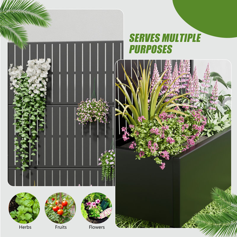 Opal Metal Planter Box With Trellis With Wheels, 72" H x 47" W x 16" D