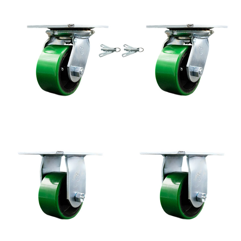 4 Inch Poly on Cast Iron Caster Set with Roller Bearing 2 Swivel Lock 2 Rigid
