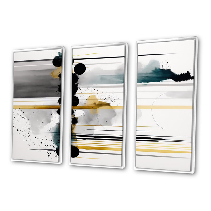 " Abstract Transitional Shapes III " 3 - Pieces, White Floater Frame, 32" H x 48" W x 1" D