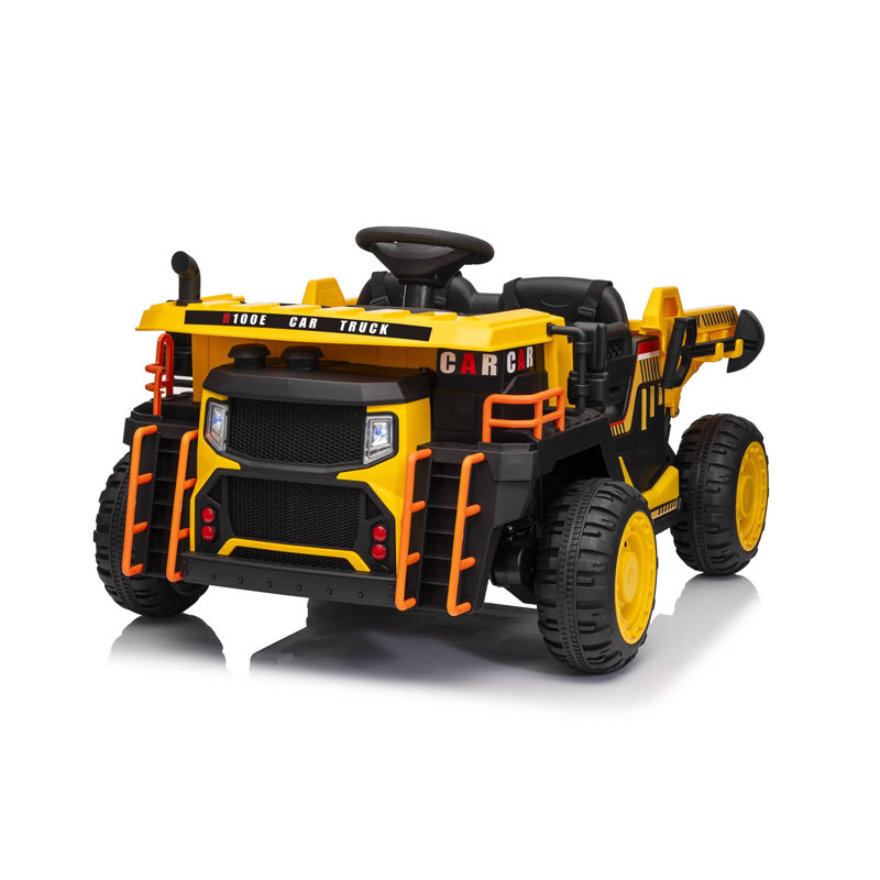 Camion de construction 24V 4WD pour enfants avec musique et lumières, 3 vitesses 7 km / H, jaune, Noir / Jaune