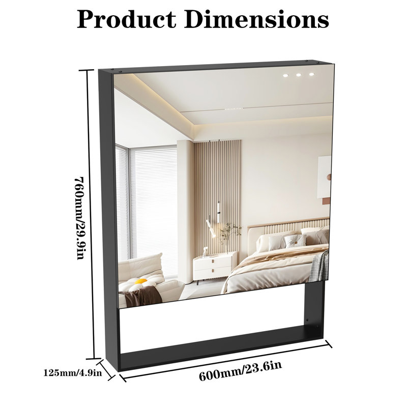 Miroir de rangement pour salle de bain de 30 po de largeur et 24 po de profondeur avec armoire, structure en aluminium, noir, tablettes réglables pour structure d'armoire de toilette, rangement
