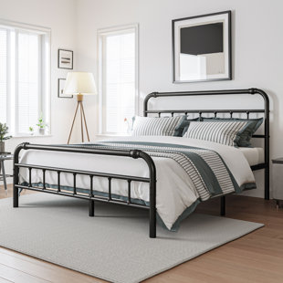Amylia Heavy-Duty Anti-Sway 18-inch Steel Tube Iron Bed with Headboard Under the Bed for Storage